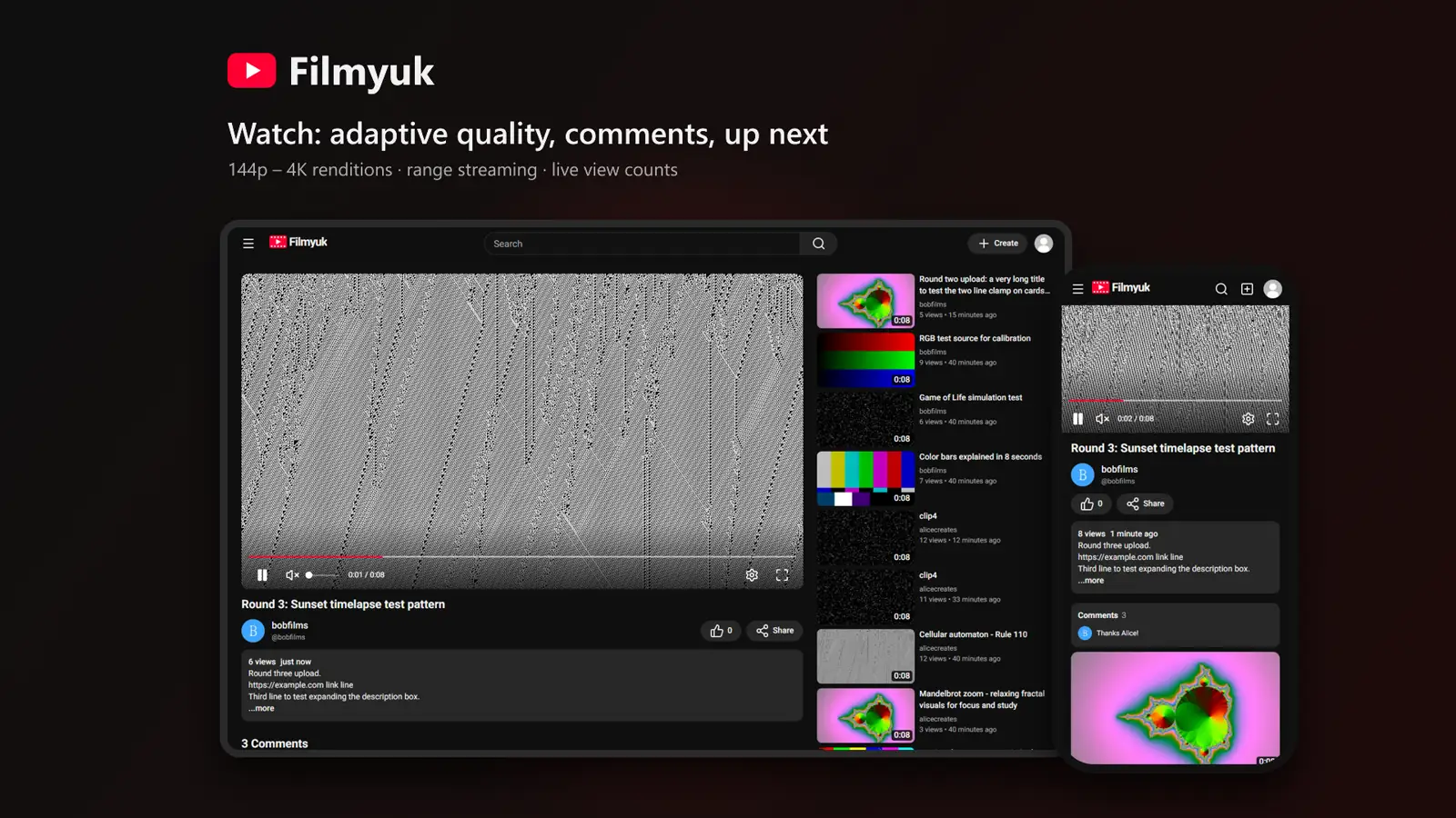 Filmyuk watch page with the quality selector